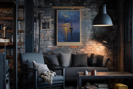 Paul Sinus Wandbild in 40x60cm Segelboot im goldenen Licht auf ruhigem Wasser mit dramatischem Himmel – maritimes Kunstwerk für stilvolle Raumgestaltung