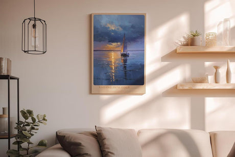 Paul Sinus Wandbild in 40x60cm Segelboot im goldenen Licht auf ruhigem Wasser mit dramatischem Himmel – maritimes Kunstwerk für stilvolle Raumgestaltung