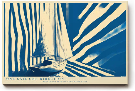 Paul Sinus Wandbild 120x80cm Segelboot moderne Illustration blau beige grafisches Meer Motiv minimalistisches Segelyacht Kunstbild stilvolle