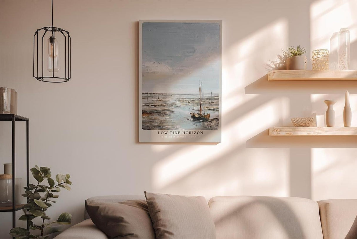 Paul Sinus Wandbild in 40x60cm Segelboote bei Ebbe – maritimes Ölgemälde mit ruhiger Küstenstimmung für entspannende Wohnraumgestaltung