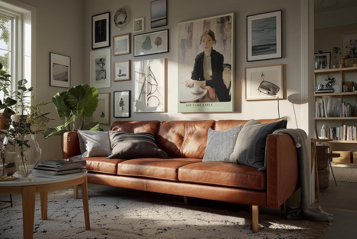 Paul Sinus Wandbild in 40x60cm She Came Early – Elegantes Porträt einer Frau am Café-Tisch, modern interpretiert in Bilder mit hellen, klaren Farbtönen