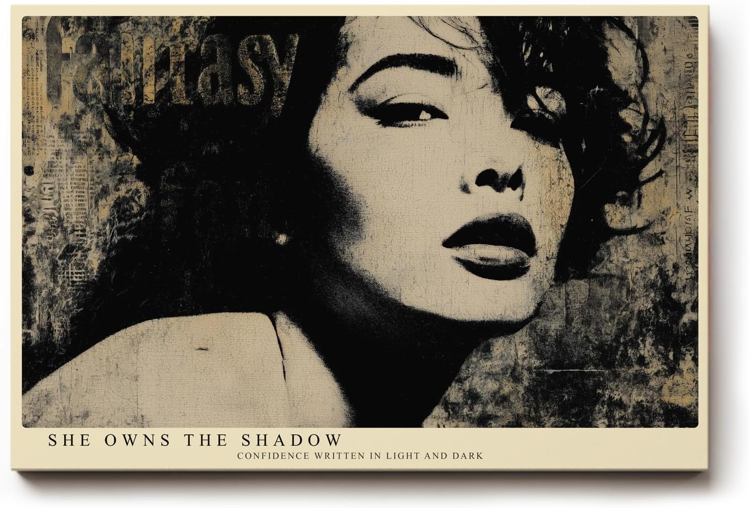 Paul Sinus Wandbild 120x80cm She Owns the Shadow Schwarz Weiss Frauenportrait Vintage Stil Kunst fuer Wohnzimmer Schlafzimmer und Büro
