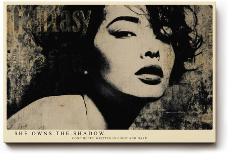 Paul Sinus Wandbild 120x80cm She Owns the Shadow Schwarz Weiss Frauenportrait Vintage Stil Kunst fuer Wohnzimmer Schlafzimmer und Büro