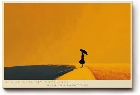 Paul Sinus Wandbild 120x80cm Silhouette Frau mit Regenschirm minimalistische Landschaft goldene Atmosphäre ruhige Kunst moderne