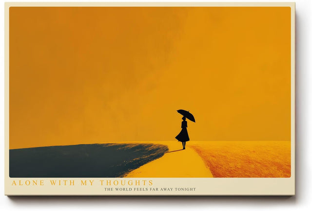 Paul Sinus Wandbild 120x80cm Silhouette Frau mit Regenschirm minimalistische Landschaft goldene Atmosphäre ruhige Kunst moderne