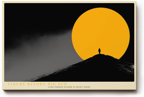 Paul Sinus Wandbild 120x80cm Silhouette Person vor Sonne minimalistische Landschaft moderne Kunst gelber Kreis Kunstdruck stilvolle Wanddekoration fuer Wohnzimmer Büro