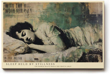 Paul Sinus Wandbild 120x80cm Sleep Held by Stillness ruhendes Frauenportrait Vintage Collage Kunst Poster für Wohnzimmer Schlafzimmer