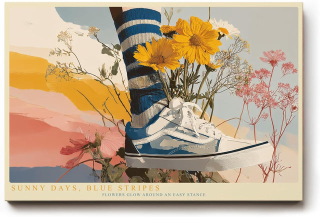 Paul Sinus Wandbild 120x80cm Sneaker im Blumenfeld Moderne Sommer Illustration Lifestyle Kunst für Wohnzimmer Schlafzimmer Jugendzimmer