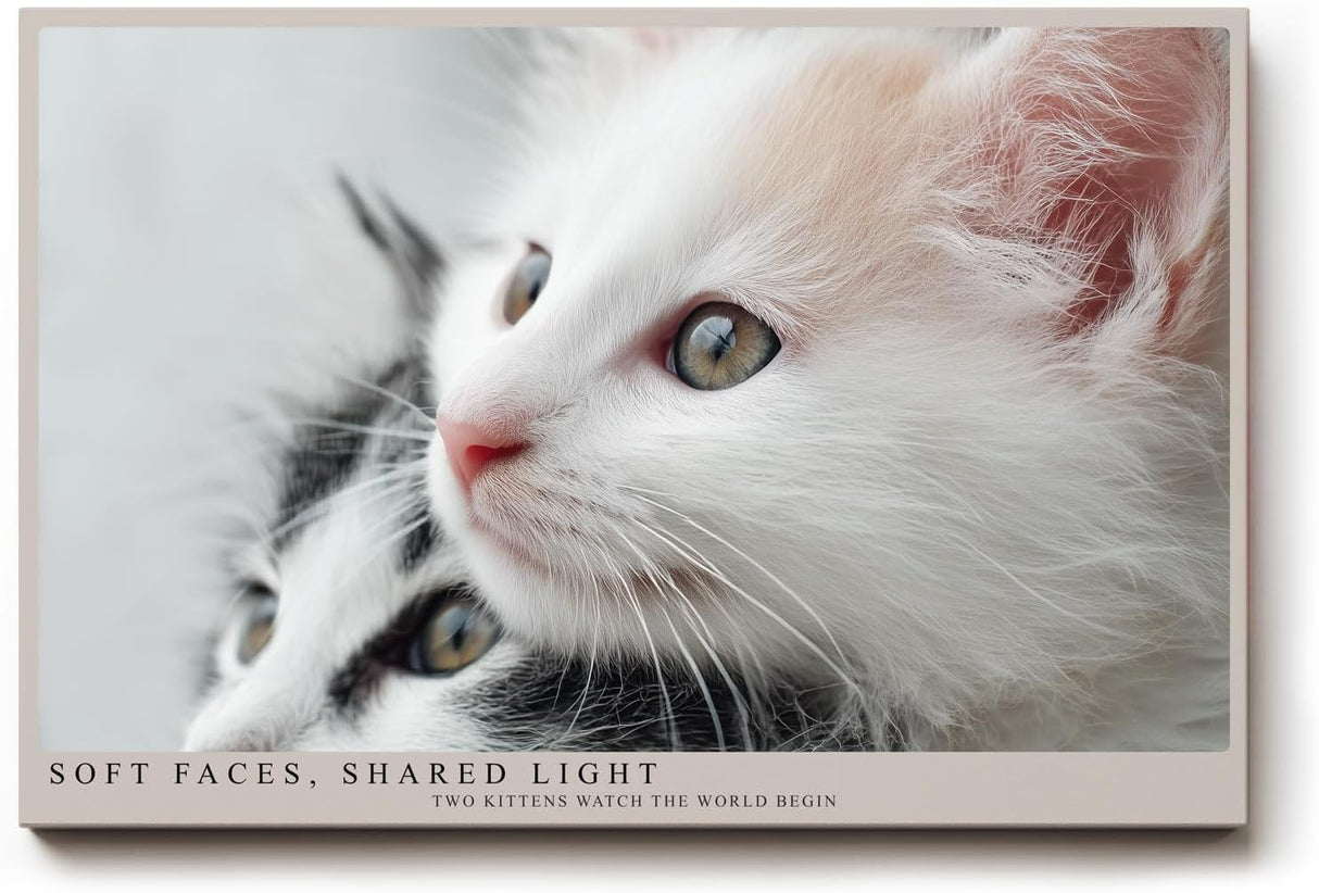 Paul Sinus Wandbild 120x80cm Soft Faces Shared Light zwei süße Kätzchen Tier Fotokunst Katzen Poster für Wohnzimmer Schlafzimmer Kinderzimmer