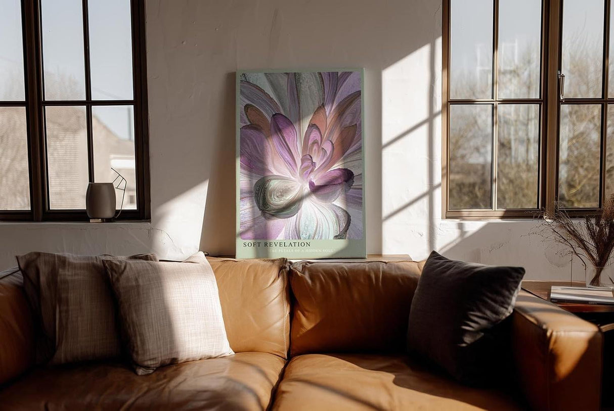 Paul Sinus Wandbild in 40x60cm Soft Revelation – Abstrakte Blütenkomposition in sanften Pastellund Lilatönen mit dynamischer Struktur