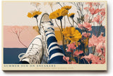 Paul Sinus Wandbild 120x80cm Sommer Blumenfeld mit Sneakers Künstlerische Illustration Moderne Lifestyle Kunst für Wohnzimmer Schlafzimmer