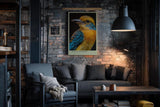 Paul Sinus Wandbild in 40x60cm Song in Feathers – farbenfrohes Vogelporträt in harmonischen Blauund Gelbtönen für stilvolle Raumgestaltung