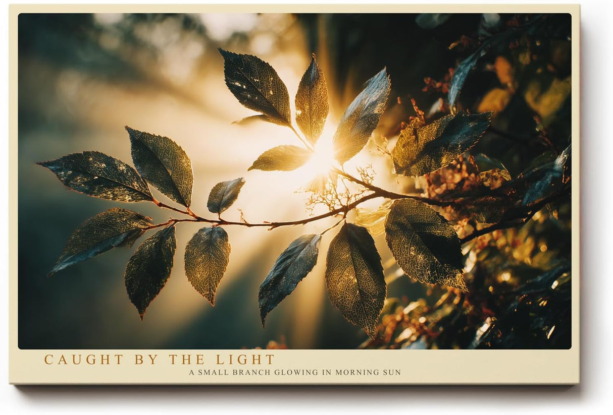 Paul Sinus Wandbild 120x80cm Sonnenlicht durch Blaetter Natur Fotokunst warmes Licht botanisches Motiv gruen gold moderne Wanddekoration fuer Wohnzimmer Büro