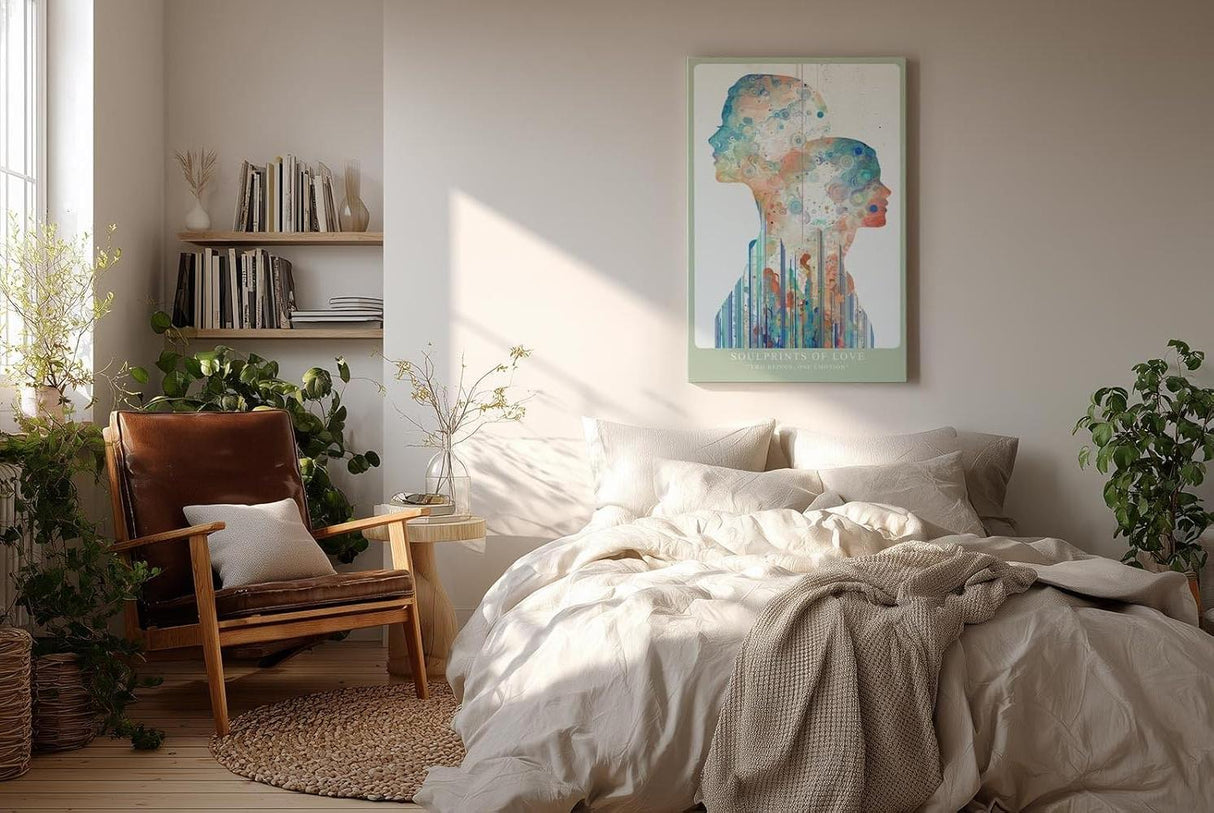 Paul Sinus Wandbild in 40x60cm Soulprints of Love – zwei Silhouetten in leuchtend heller, abstrakter Gestaltung, symbolische Kunst in Pastelltönen