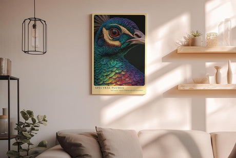 Paul Sinus Wandbild in 40x60cm Spectral Plumes Detailreiches Pfauenportrait in kräftigen Farben
