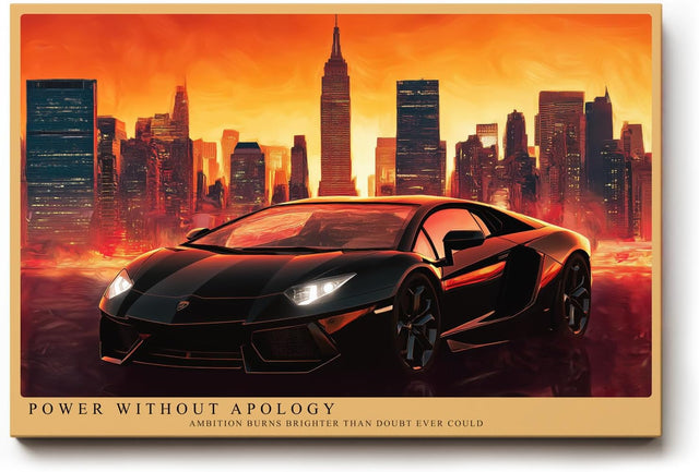 Paul Sinus Wandbild 120x80cm Sportwagen vor Skyline moderne Auto Kunst roter Himmel Stadtlandschaft stilvolle Wanddekoration fuer Wohnzimmer Büro