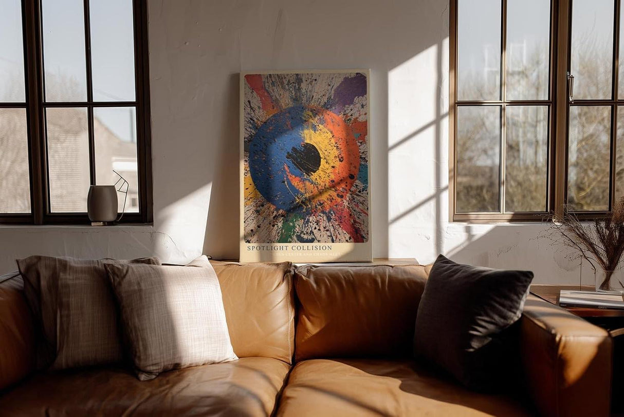 Paul Sinus Wandbild in 40x60cm Spotlight Collision Abstrakte Farbexplosion mit zentralem Fokus