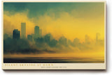 Paul Sinus Wandbild 120x80cm Stadt Skyline Nebel Sonnenaufgang moderne Stadtlandschaft goldene Morgenstimmung urbane Kunst Wanddekoration für Wohnzimmer Büro Flur