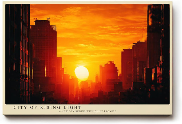 Paul Sinus Wandbild 120x80cm Stadt Sonnenaufgang Skyline orange Himmel moderne Stadtlandschaft Kunstbild stilvolle Wanddekoration fuer Wohnzimmer Büro