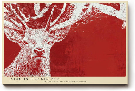 Paul Sinus Wandbild 120x80cm Stag in Red Silence Hirsch Illustration moderne Tierkunst Poster für Wohnzimmer Büro Studio