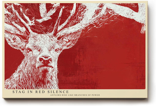 Paul Sinus Wandbild 120x80cm Stag in Red Silence Hirsch Illustration moderne Tierkunst Poster für Wohnzimmer Büro Studio