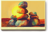 Paul Sinus Wandbild 120x80cm Steinturm Balance abstrakte Naturkunst orange blau modernes Landschaftsmotiv Kunstdruck grosses Wandbild 120x80cm ruhige Wanddekoration fuer Wohnzimmer Büro