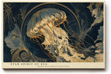 Paul Sinus Wandbild 120x80cm Sternenqualle im Universum Abstrakte Meereskunst in Blau Gold Moderne Wanddekoration