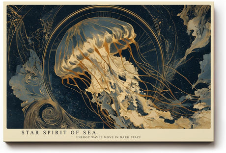 Paul Sinus Wandbild 120x80cm Sternenqualle im Universum Abstrakte Meereskunst in Blau Gold Moderne Wanddekoration