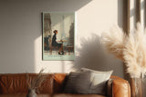 Paul Sinus Wandbild in 40x60cm Still Waiting – Romantische Szene einer Frau im schwarzen Kleid an einem Pariser Straßencafé mit Blick auf den Eiffelturm, moderne Bilder in warmen, weichen Farbtönen