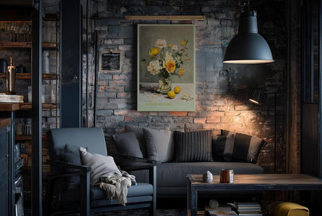 Paul Sinus Wandbild in 40x60cm Stillleben mit gelben und weißen Rosen – ausdrucksstarkes Ölgemälde für elegante Raumgestaltung