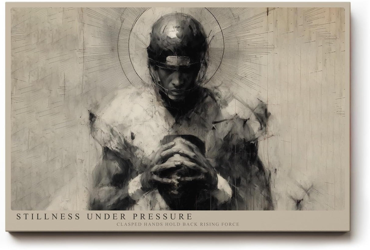 Paul Sinus Wandbild 120x80cm Stillness under Pressure Monochrome Figur Kunst mit gefalteten Haenden Moderne Ausdrucks Kunst fuer Wohnzimmer und Büro