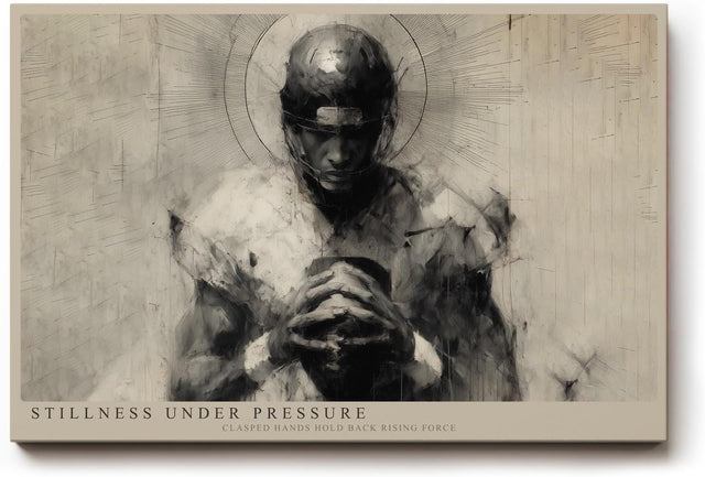 Paul Sinus Wandbild 120x80cm Stillness under Pressure Monochrome Figur Kunst mit gefalteten Haenden Moderne Ausdrucks Kunst fuer Wohnzimmer und Büro