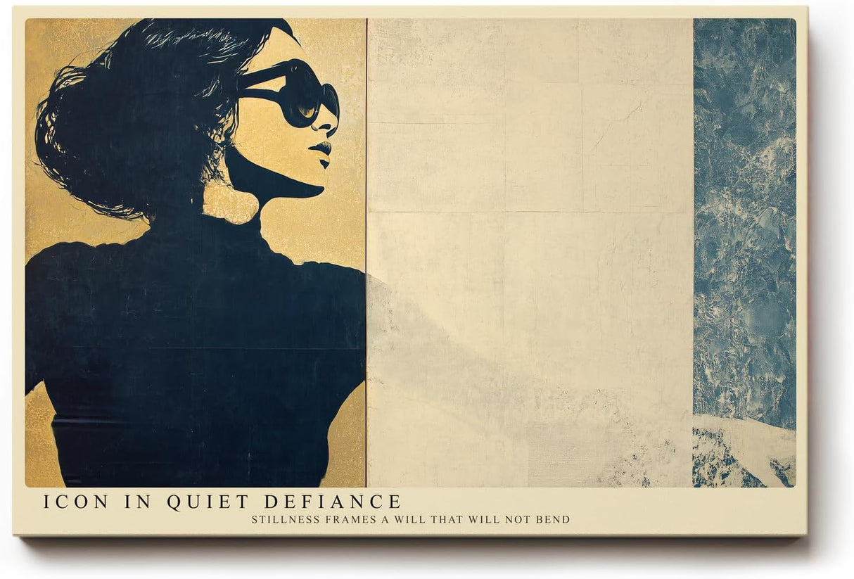 Paul Sinus Wandbild 120x80cm Stilvolle Frauen Silhouette mit Sonnenbrille Retro Kunst in Beige und Blau fuer moderne Wohnräume