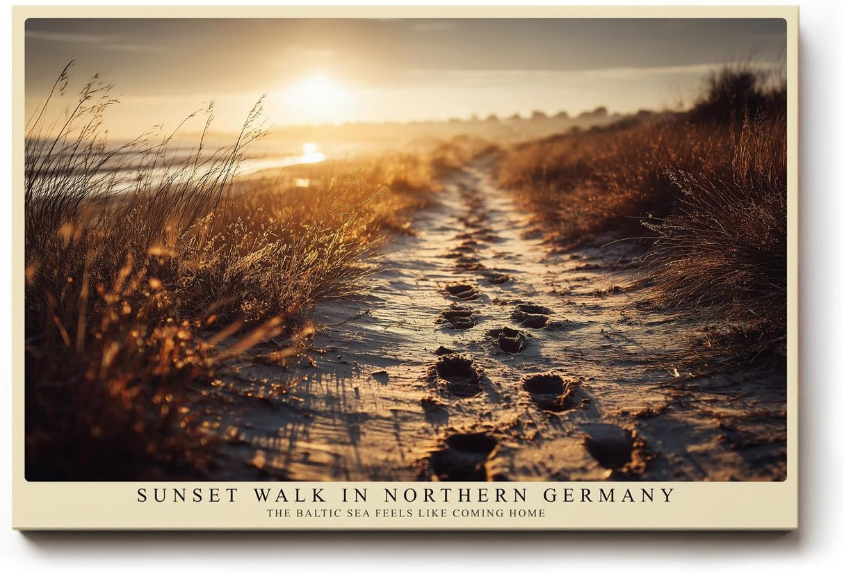 Paul Sinus Wandbild 120x80cm Strandweg bei Sonnenuntergang Ostsee Landschaft warmes Abendlicht Naturfotografie stilvolle Wanddekoration fuer Wohnzimmer Büro