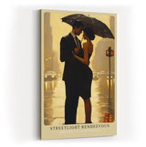 Paul Sinus Wandbild in 40x60cm Streetlight Rendezvous – romantische Stadtszene bei Regen in impressionistischem Stil für elegante Raumgestaltung