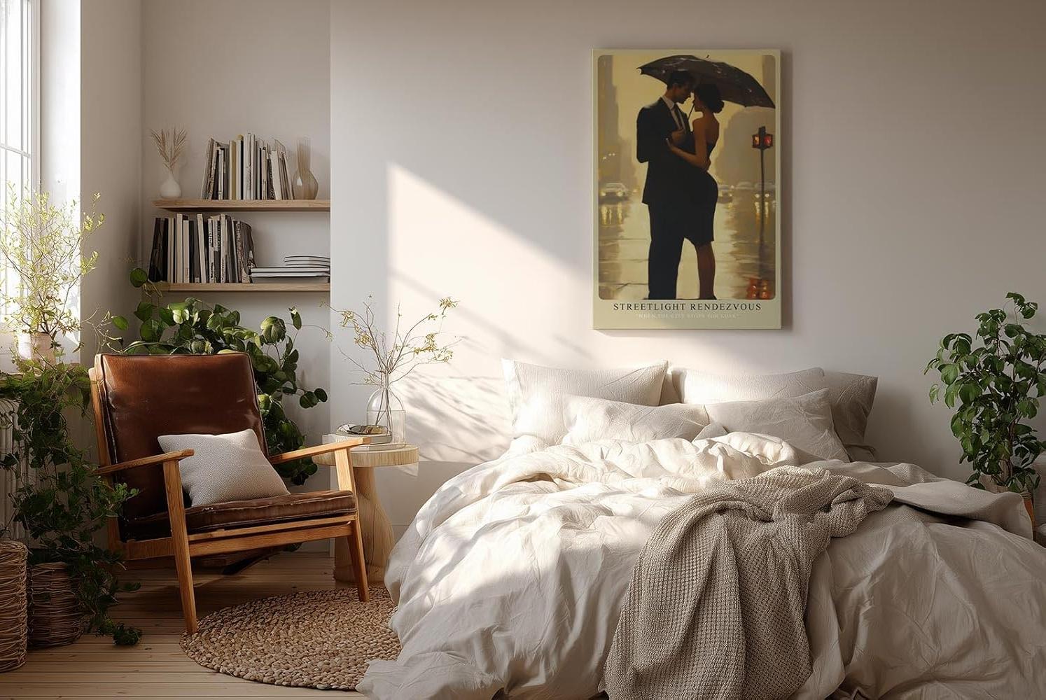 Paul Sinus Wandbild in 40x60cm Streetlight Rendezvous – romantische Stadtszene bei Regen in impressionistischem Stil für elegante Raumgestaltung