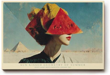 Paul Sinus Wandbild 120x80cm Sun Kissed Geometry of Summer surrealistisches Frauenportrait mit Wassermelone modernes Poster für Wohnzimmer Büro