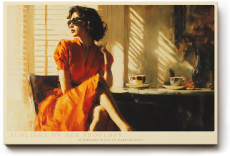 Paul Sinus Wandbild 120x80cm Sunlight on Her Shoulder Elegante Frau im Sonnenlicht Vintage Kaffee Szene Kunst fuer Wohnzimmer Schlafzimmer und Büro