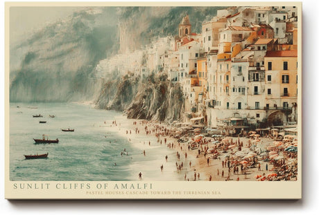Paul Sinus Wandbild 120x80cm Sunlit Cliffs of Amalfi mediterrane Küstenstadt Landschaft Amalfi Küste Poster für Wohnzimmer Schlafzimmer Büro