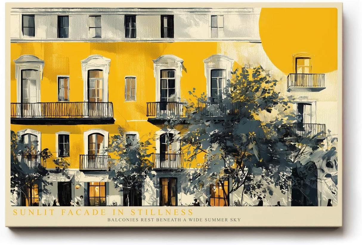 Paul Sinus Wandbild 120x80cm Sunlit Facade in Stillness mediterrane Architektur mit gelber Hausfassade Kunst Poster für Wohnzimmer Büro