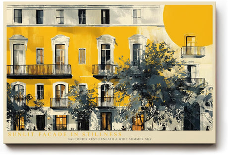 Paul Sinus Wandbild 120x80cm Sunlit Facade in Stillness mediterrane Architektur mit gelber Hausfassade Kunst Poster für Wohnzimmer Büro