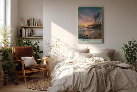 Paul Sinus Wandbild in 40x60cm Sunset Bay mit malerischem Sonnenuntergang und Palmenküste für entspannte Wandgestaltung