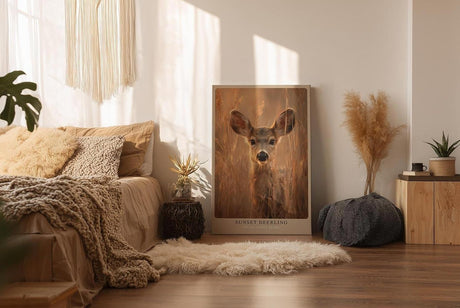 Paul Sinus Wandbild in 40x60cm Sunset Deerling Junges Reh im goldenen Licht des Sonnenuntergangs für warme und naturverbundene Raumgestaltung