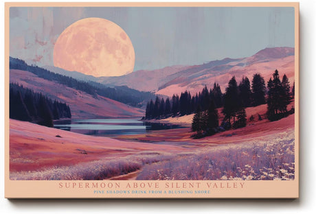 Paul Sinus Wandbild 120x80cm Supermond Landschaft Tal See Natur Kunstmotiv Ruhige Bergszene mit grossem Mond