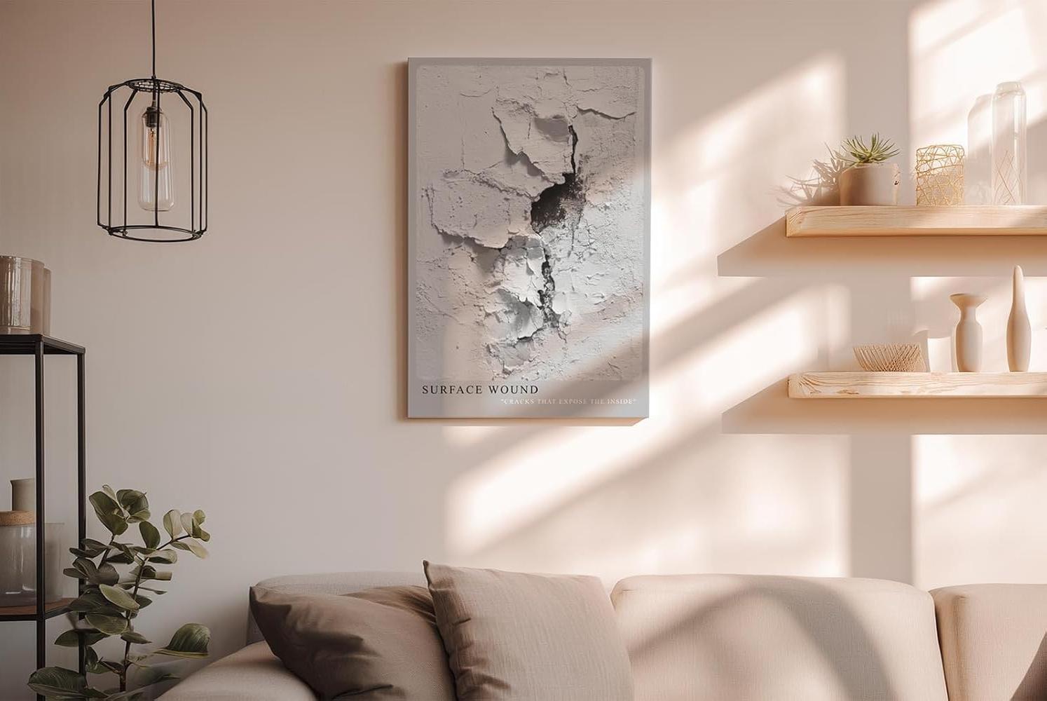 Paul Sinus Wandbild in 40x60cm Surface Wound Strukturiertes Wandmotiv mit sichtbarem Riss