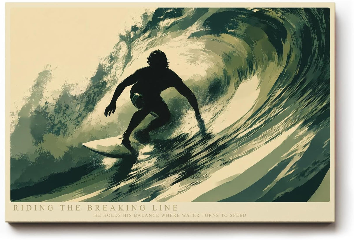 Paul Sinus Wandbild 120x80cm Surfer in kraftvoller Welle moderne Wassersport Kunst mit dynamischer Bewegung