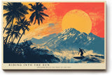 Paul Sinus Wandbild 120x80cm Surfer tropische Landschaft Sonne Palmen Berge modernes Retro Kunstbild stilvolle Wanddekoration fuer Wohnzimmer Büro
