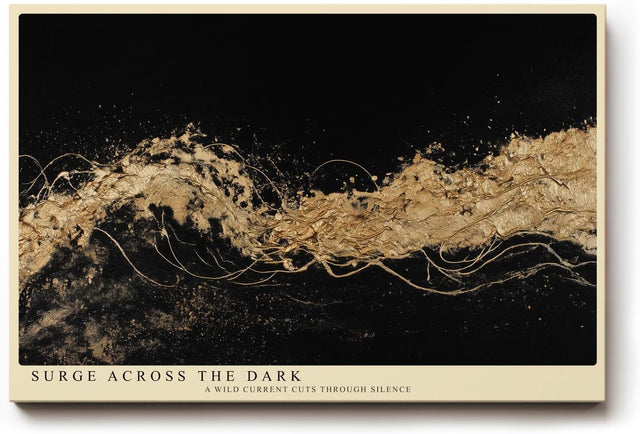 Paul Sinus Wandbild 120x80cm Surge Across the Dark Goldene Abstrakte Wellen Kunst auf Schwarz Modernes Luxus Wandbild 120x80cm