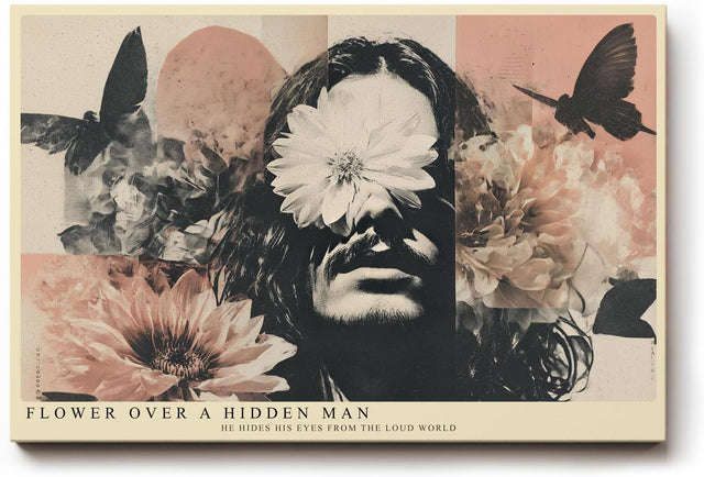 Paul Sinus Wandbild 120x80cm Surreales Blumen Portrait Moderne Kunst Collage in Beige Rosa und Schwarz für Wohnzimmer Schlafzimmer und Büro