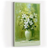 Paul Sinus Wandbild in 40x60cm Symphony in White stilvolles Stillleben mit weißen Lilien und Blüten in Vase vor grünem Hintergrund